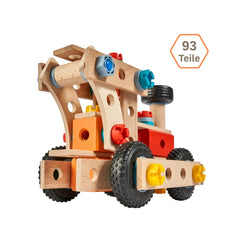 Eichhorn Construct - Locomotive Train Construction Set for Kids Ages 4 Years+ - 93-Piece FSC-Certified Wooden Engineering Toy with Real Rolling Wheels and Steam Chimney