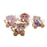 Johntoy - The Wooden Wildies Family Rolling Animals With Bead Track - Push & Pull Toys