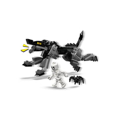 LEGO Fortnite characters: a black wolf with yellow eyes, a grey skeleton figure, and a small black spider, all poised for adventure.