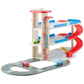 New Classic Toys - Wooden Toy Garage Including 3 Cars - Toy Playsets