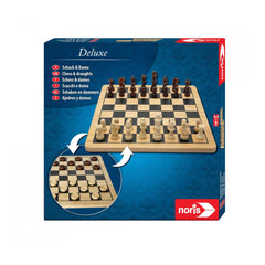 Noris - Deluxe Wooden - Échecs et Dames - Jeux de Société - Édition Internationale - Jeux de Société
