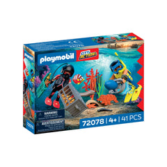 PLAYMOBIL - Police Diver with Treasure - Toy Playsets - Age +4 - Underwater Adventure - 72078 - 80772078