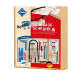 Prebaro Fretwork Kit with wooden case, fretsaw, tools, and instructional booklet, displayed in vibrant packaging.