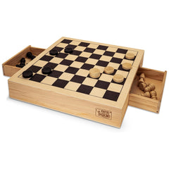 Teorema - Ensemble en bois 3-en-1 de jeux d'échecs, de dames et de Tria - Jeux de société