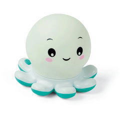 Baby Clementoni Octo Bath Toy features a friendly white spherical design with a face, green tail, and smooth surface.