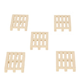 Five beige miniature Euro pallets arranged in a circular pattern on a white background.