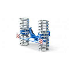 Blue Bruder Lemken Front Furrow Press model with silver rollers and red striped detail on a white background.