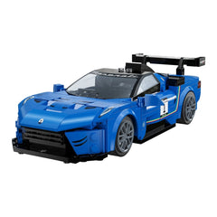 CaDA Blade Maserati GT2 construction set features a blue matte car with textured bodywork, shiny wheels, and a smooth black r