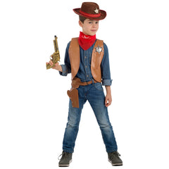 Carnival Toys - Ensemble Cowboy avec Gilet, Pistolet, Bandana et Holster de Ceinture pour Enfants - Professions Imaginaires et Jeux de Rôle