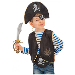 Carnival Toys - Ensemble de costume de pirate pour enfants avec chapeau, cache-œil, gilet, boucle d'oreille et épée - Professions imaginaires et jeux de rôle