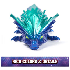 Articulated dragon figure in vibrant teal with a glossy finish, featuring detailed scales and striking yellow eyes.