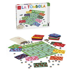 Dal Negro La Tombola board game packaging features colorful matte cardboard with a plastic window and game components.