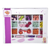 Eichhorn bead set featuring 190 colorful plastic pieces, including various shapes and characters, in a white and purple packa