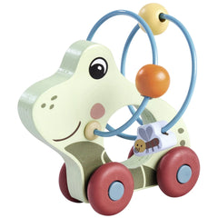 Eichhorn Push Frog baby activity toy features a cartoonish frog design with vibrant colors and wheels for riding fun.