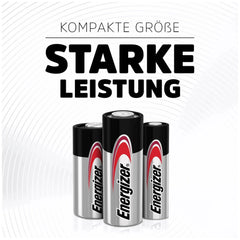 Energizer A23 Non-Standard Battery, cylindrical with metallic finish, black cap, red, white, and black label, three pieces vi