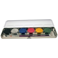EULENSPIEGEL metal palette features a silver container with a colorful lid displaying red, blue, yellow, and green in a squar