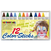 EULENSPIEGEL Color Sticks retail packaging features 12 vibrant makeup sticks in glossy and matte finishes on cardboard.