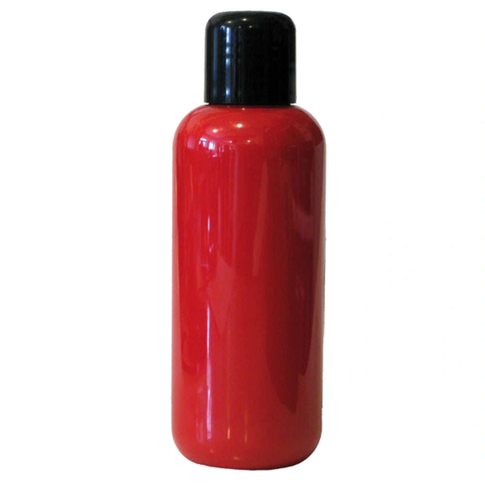 Profi-Aqua-Liquid-Red professional makeup bottle with glossy red surface and matte black cap, displayed front view.