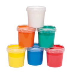 Feuchtmann Klecksi Basic Maxi Finger Paints pack of six plastic containers in vibrant colors: yellow, orange, blue, green, an