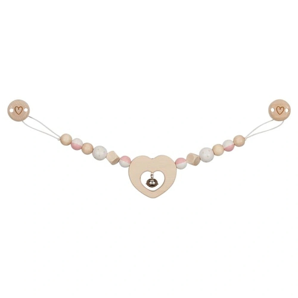 GOKI Pram Chain Heart features multiple heart-shaped charms in pink and white, designed for baby activity and play.