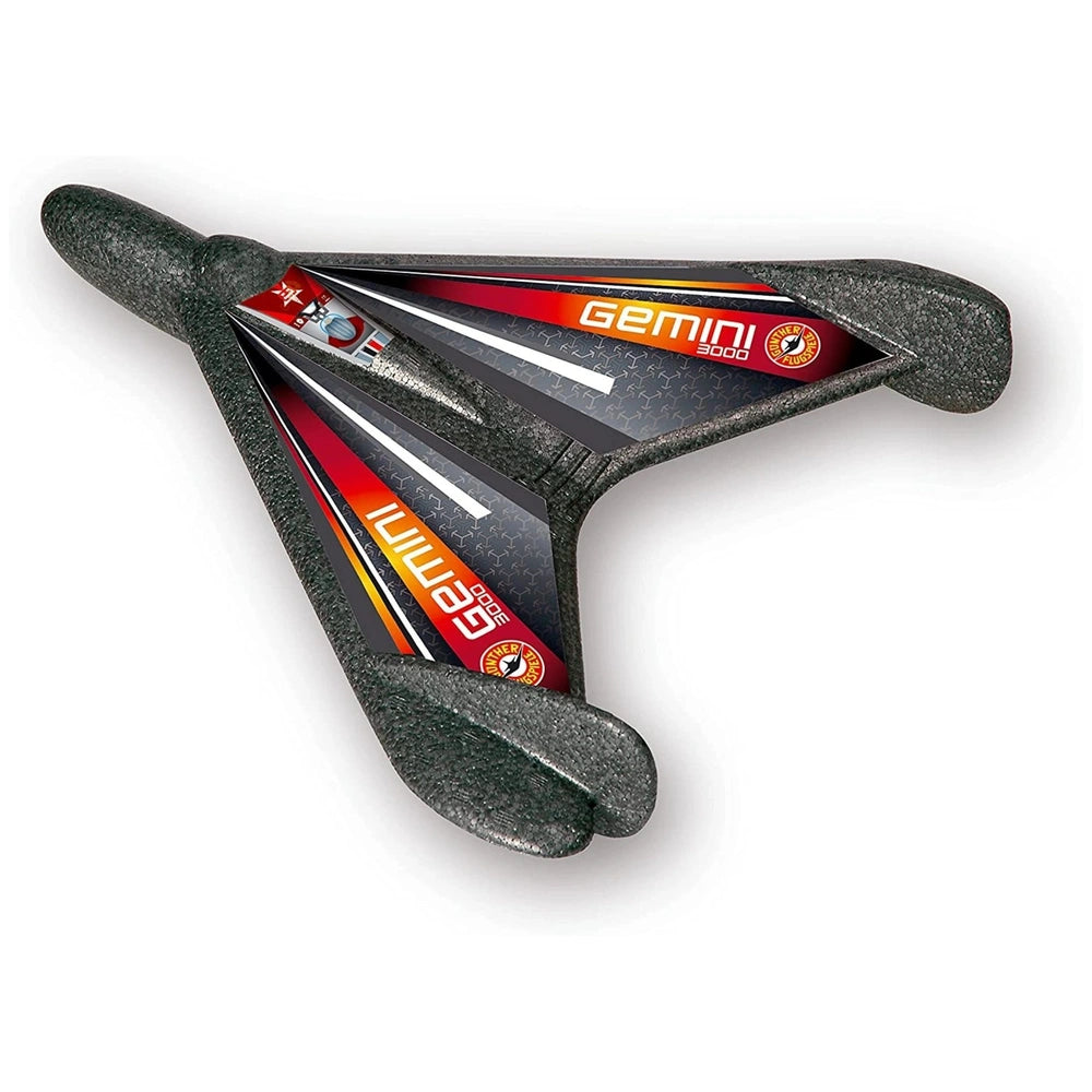 Gemini 3000 Space Catapult Glider in red and black plastic and metal, featuring handle, brand name, and numbers.