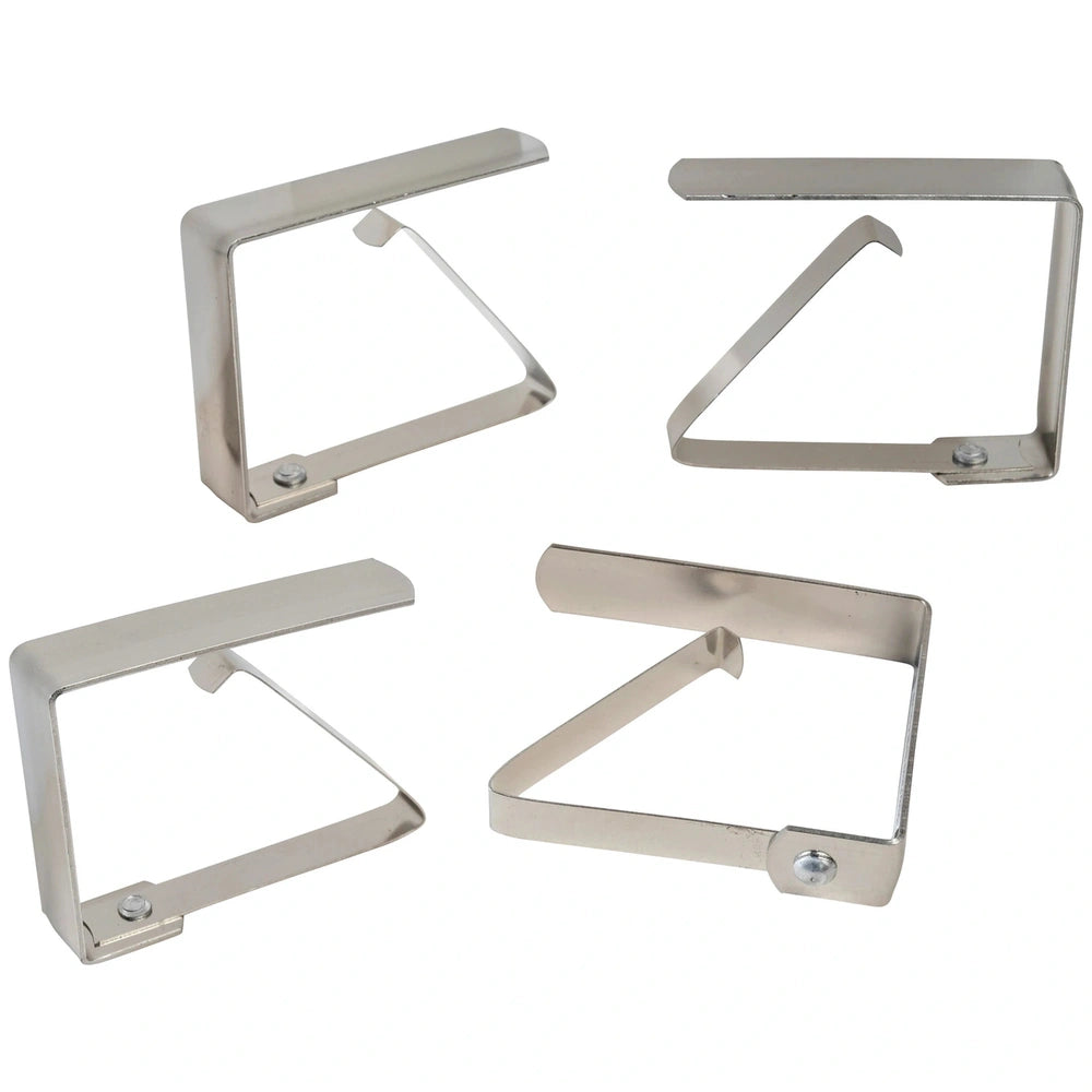 Metallic tablecloth clip featuring four durable metal clamps, designed to secure tablecloths effectively.