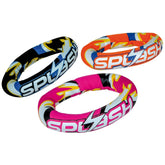 Happy People neoprene diving ring, 13 cm, featuring pink, orange, and black colors with "SPLASH" text on three side-by-side r