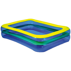 Happy People pool float, 200x150x50 cm, features a glossy plastic frame in yellow, blue, and green colors.