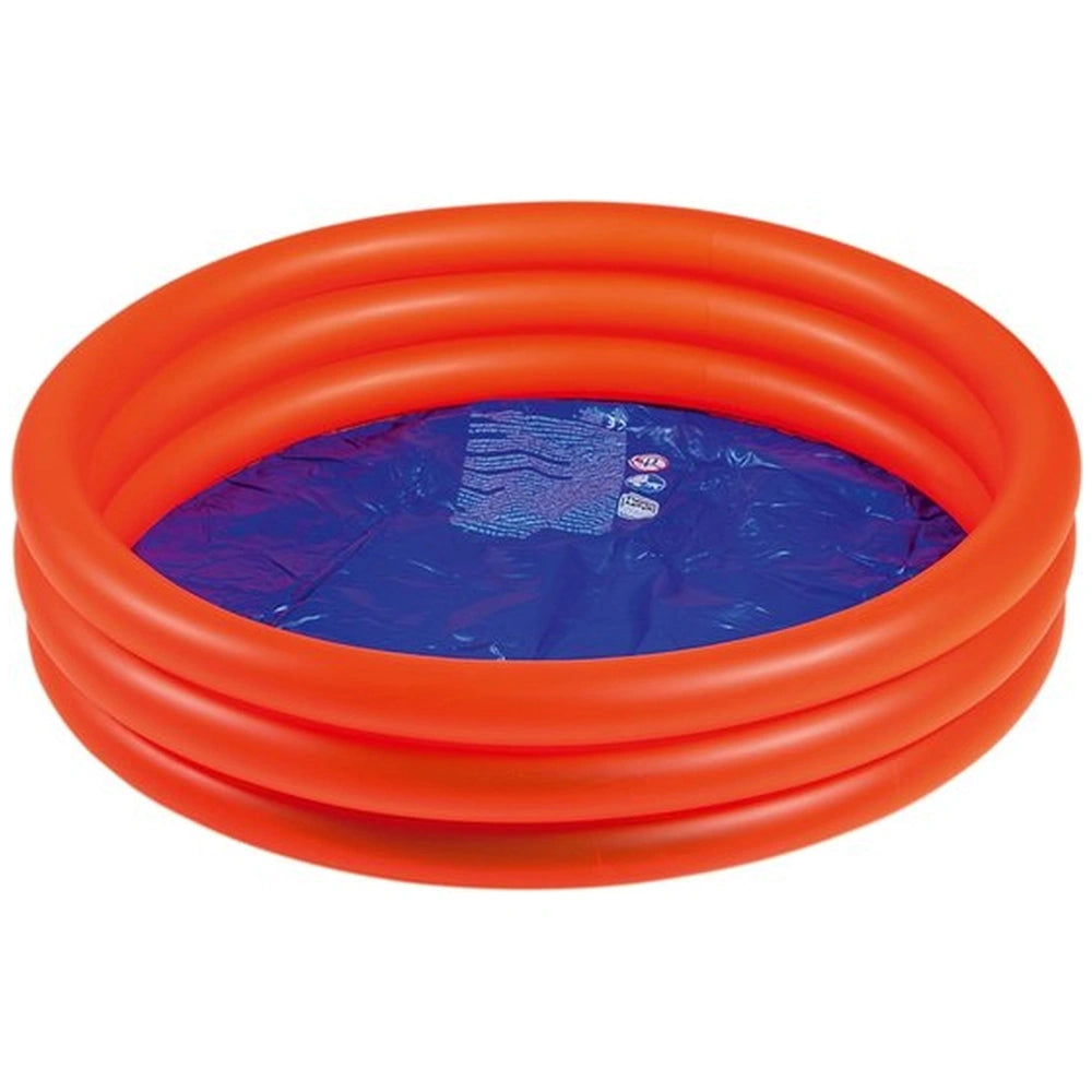 Happy People pool for kids, featuring multiple orange rings, measuring 100 x 23 cm, displayed in a front view.
