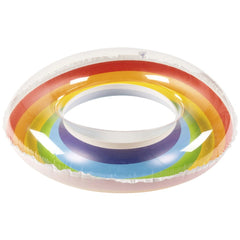 Rainbow swimming ring 65 cm made of glossy plastic, featuring a circular design with vibrant rainbow colors and a central tra