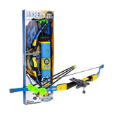 Mandelli Junior Bow Set in blue and yellow packaging with a green bow, visible through a transparent window, labeled "ARCHERY