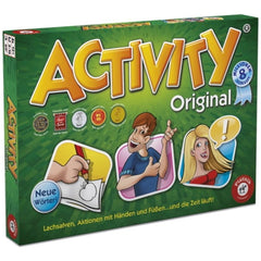 PIATNIK Activity Original board game packaging with glossy green background, yellow and white text, and child's hand graphic.