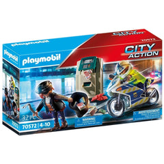 Playmobil City Action Police Motorcycle Pursuit Of The Money Robber - 70572