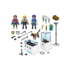 Playmobil Diamond Heist toy playset features four colorful plastic figures on a white surface, posed in various positions.