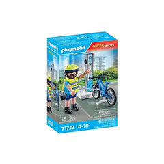 Playmobil Police-Bike-Patrol toy playset in blue packaging with a clear window, featuring a blue scooter and printed text.