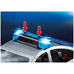 Playmobil Police-Patrol-Car features a glossy metallic surface with two white lights on top.
