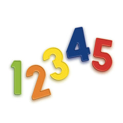 Quercetti 123 Magnetic Numbers Refill features colorful plastic number blocks in yellow, orange, and red.