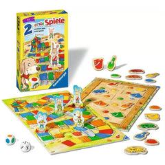 Ravensburger board game for children featuring colorful designs, animal pieces, and multi-language instructions on a vibrant