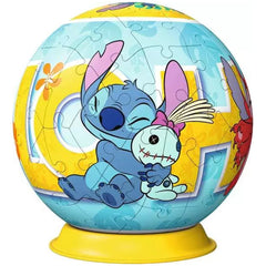 3D puzzle ball featuring vibrant, cartoon-like characters in blue, yellow, and orange, designed for children.
