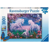 Ravensburger puzzle box featuring a fantasy scene with two white unicorns, a fairy, and a colorful landscape.