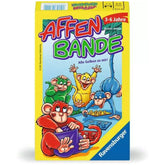 Ravensburger Affenbande board game box features playful cartoon monkeys in vibrant colors with bold, child-friendly text.