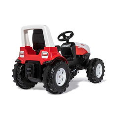 Rollyfarmtrac Premium II Steyr 6300 Terrus CVT toy tractor features a red and white design with black wheels and a child-frie