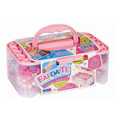 RS Toys DIY jewelry box in pink filled with colorful beads, designed for children with playful text and heart symbol.