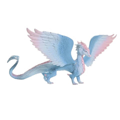 Crystal dragon figurine with blue body and pink accents, featuring large wings and a curved tail, made of glossy material.