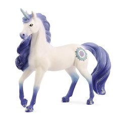 Bayala Mandala Unicorn Stallion figurine features a glossy white body with a blue mane, tail, and side marking.