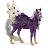Bayala Star Pegasus Mare figurine in glossy purple with gold accents, showcasing detailed mane, tail, and realistic features.