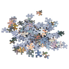 Schmidt Spiele Bambi puzzle pieces in various colors scattered on a plain background, showcasing their smooth, glossy finish.