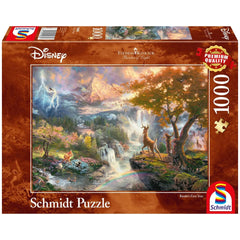 Schmidt Spiele Bambi 1000-piece puzzle box featuring a vibrant landscape with a waterfall, trees, and animals.