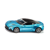 Siku Aston Martin DBS Superleggera toy car in blue with black accents, featuring a shiny finish and convertible top.