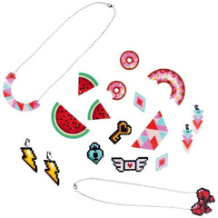 Simba Art & Fun Mini Iron-On Beads set featuring colorful watermelon-themed necklace, earrings, and charms for summer crafts.